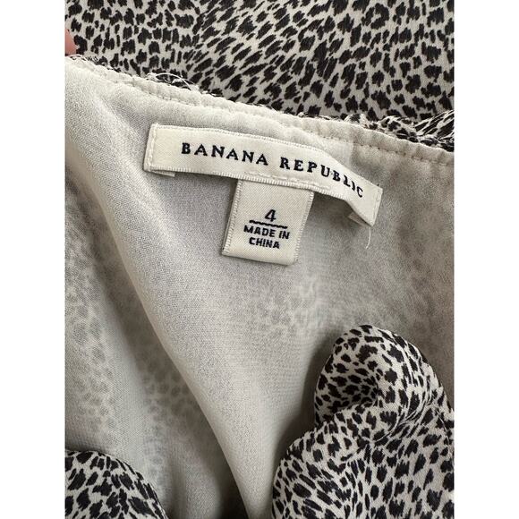 Banana Republic Black White Animal Print Top Summer Sleeveless Ruffle Side Zip - Picture 3 of 5